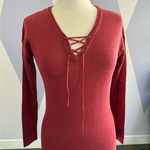 Red Lace-Up Sweater